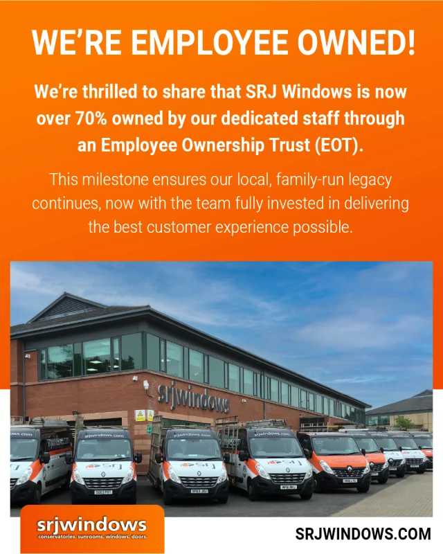 We’re thrilled to share that SRJ Windows is now over 70% owned by our dedicated staff through an Employee Ownership Trust (EOT). 🧡

This milestone ensures our local, family‑run legacy continues, now with the team fully invested in delivering the best customer experience possible. 🤝

 Here’s to a bright, shared future. ✨

Find out more about our commitment to becoming employee-owned at SRJ below. 👇

https://www.srjwindows.com/employee-ownership-news/

📞 And don't hesitate to get in touch with the team and partner with SRJ for your next home improvement solution. 🏠

#SRJEmployeeOwned #EOT #OurTeamOurFuture