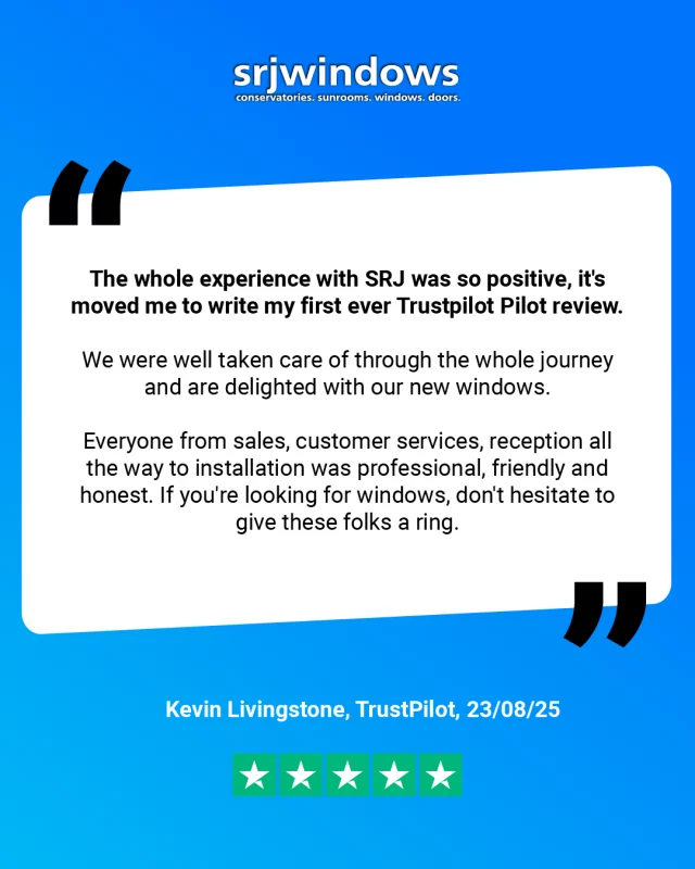 Nothing makes us prouder at SRJ than hearing positive feedback from our cherished customers. 🤝

Read about one of our many positive reviews below:

"The whole experience with SRJ was so positive, it's moved me to write my first ever Trustpilot Pilot review. We were well taken care of through the whole journey and are delighted with our new windows. 

Everyone from sales, customer services, reception all the way to installation was professional, friendly and honest. If you're looking for windows, don't hesitate to give these folks a ring."

Kevin Livingstone, TrustPilot, 23/08/25

Choose SRJ Windows as your next trusted and local home improvement experts today.

 ⭐Explore a handful of our 5 star customer testimonials below. 👇

https://www.srjwindows.com/about-us/testimonials/

📞 Contact the SRJ team today for installation and quality you can trust. 🧡