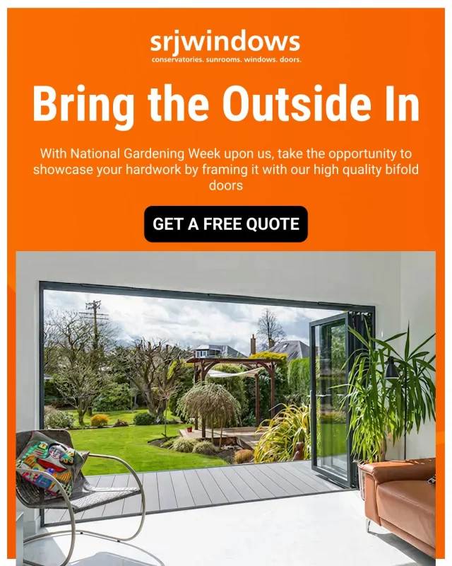 Bring the outside in this spring with aluminium bifold doors from SRJ ✨With National Gardening Week upon us, take the opportunity to showcase your hardwork by framing it with our high quality bifold doors 🌼🌤️Whatever the weather, our bifolds keep your home at an optimal temperature whilst giving you a clear view of your beautiful garden 🏡Get a quote for your aluminium bifold doors today 👇https://www.srjwindows.com/double-glazing-prices-fife-dunfermline/#nationalgardeningweek #aluminiumbifolddoors #garden #getaquote #srjwindows
